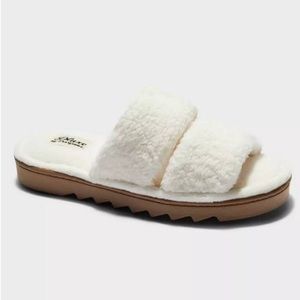 Women's dluxe by dearfoams Eliana Teddy Double Band Slide Slippers-cream-new
